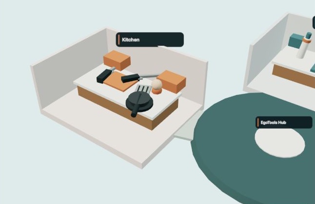 Preview of the interactive Playground: a low-poly kitchen with selectable tools
